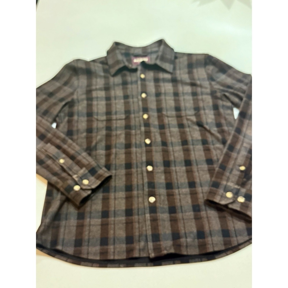 Alesbury Button Up Flannel Shirt Brown‎ Plaid Soft Thick Mens Tall Small
